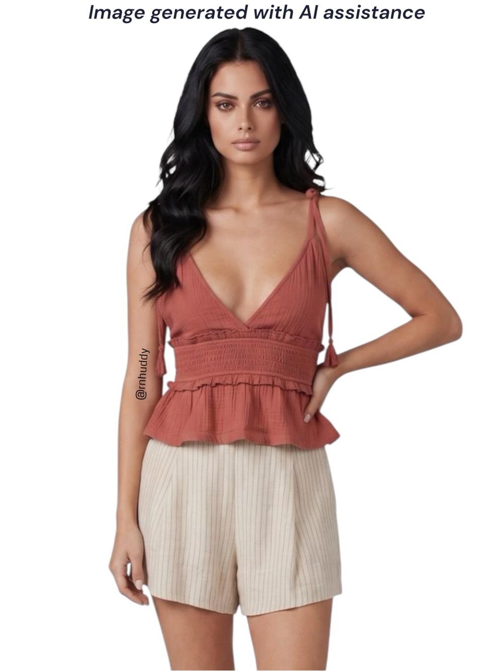 NWT Miou Muse L cream/beige 30% linen striped patterned shorts